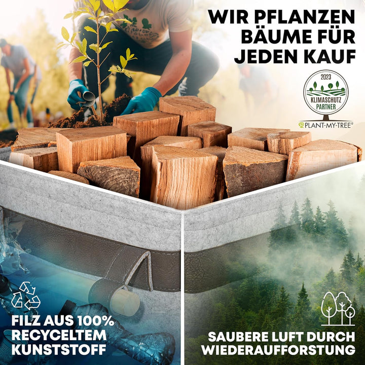 OAKAGE® Holzkorb für Kaminholz Gross mit Zündholzkorb [Integrierter Metallrahmen für Zusatzstabilitä