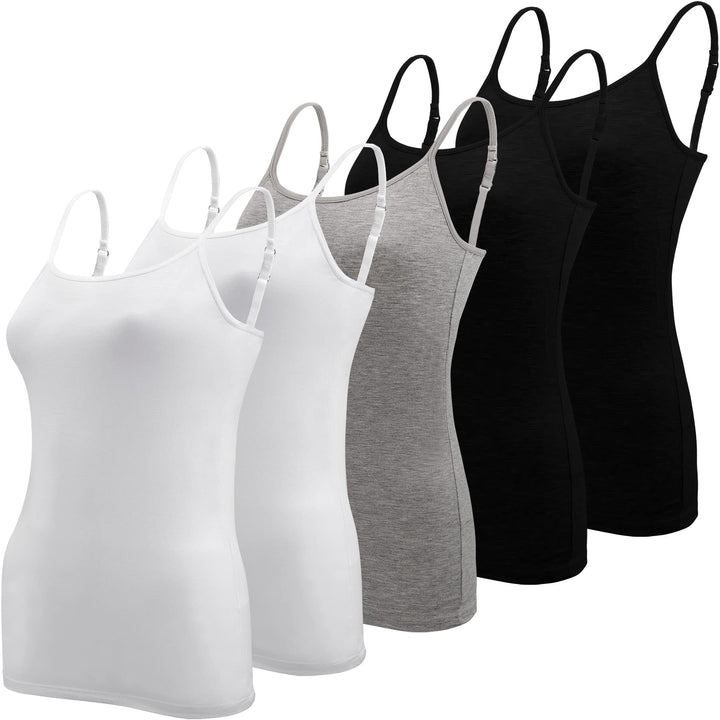 BQTQ 5 Stück Spaghetti Top Damen Unterhemd Spaghettiträger Tank Top mit Verstellbarer Strap Basic Ca