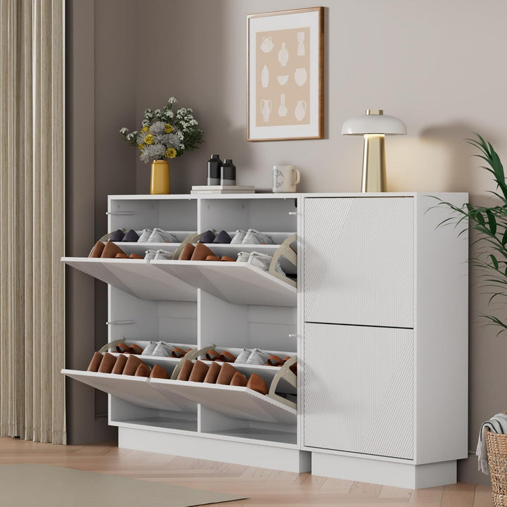 UEV Schuhschrank mit 4 Klappen schmal, Drucktüröffner Push to Open, Schuhkommode mit Kippschutz, Sch
