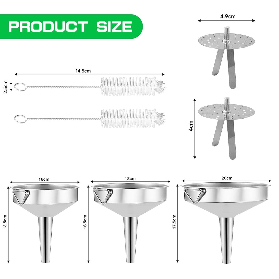 Gucass 7 Stk Edelstahl Trichter Set, Grosse Trichter Küche mit Griff, Marmeladentrichter mit Siebfil