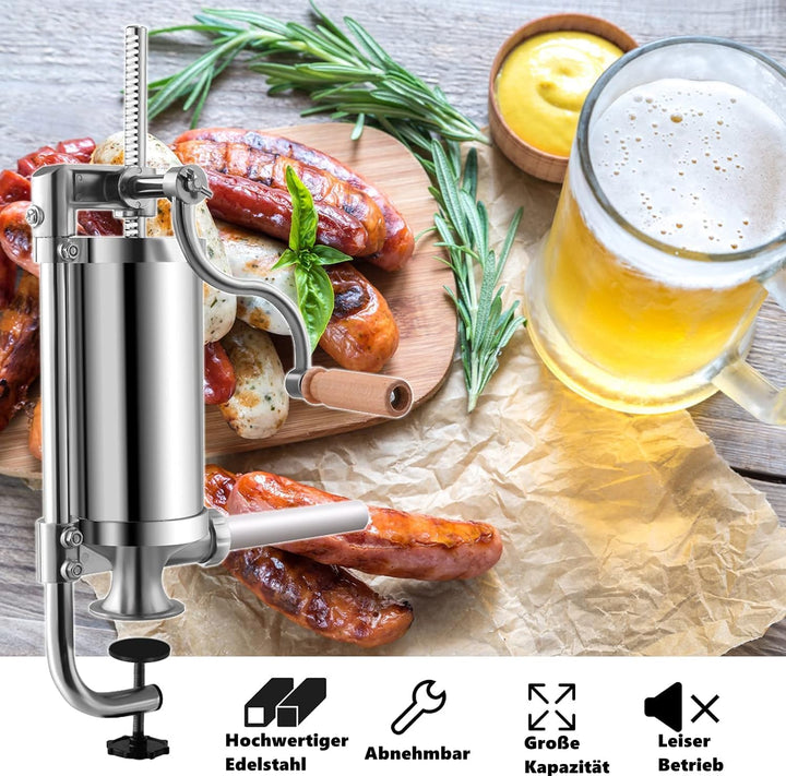 RELAX4LIFE Würstfüller manuell, Wurstspritze inkl. 6 Füllrohre, Wurstfüllmaschine aus Edelstahl & Al