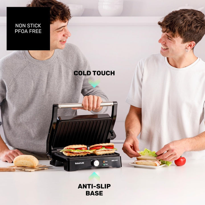 Taurus - Elektrischer Kontaktgrill Grill&Co GR1500X | 1500W | Antihaftplatten 27,5 x 17,3 cm | 180°
