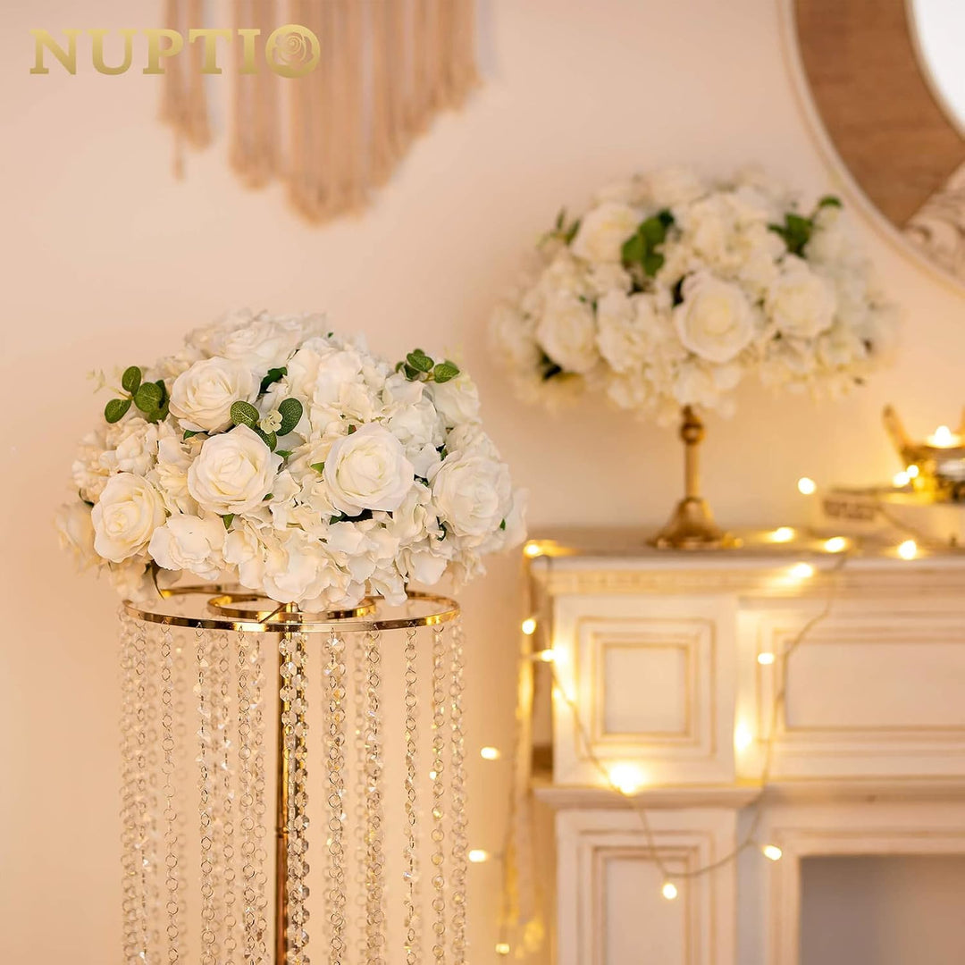 NUPTIO Blumenkugel Arrangement Strauss 10 Stück 40cm Durchmesser Weiss Gefälschte Blumen Rosen Kugel