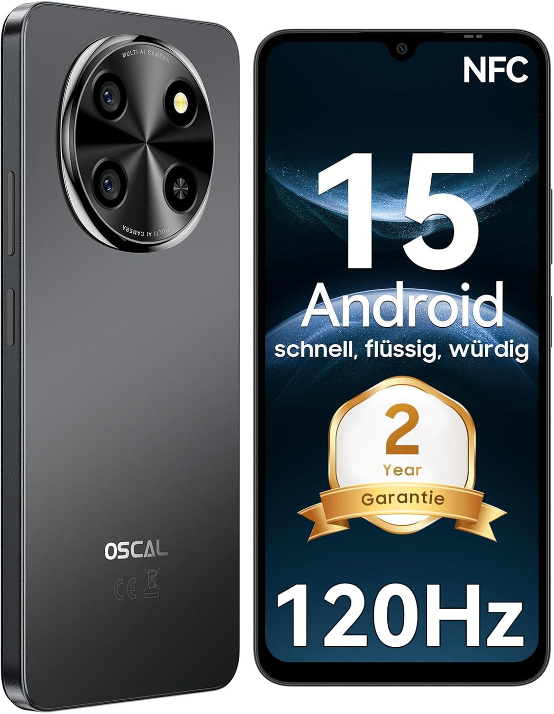 OSCAL Tiger 8 24GB+128GB/2TB TF Smartphone 5G Ohne Vertrag, 6,88 Zoll 120Hz Augenschutz-Display, And