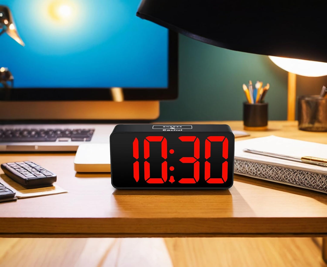 Eachui LED Wecker Digital mit USB-Ladeanschluss, Grosse Ziffern Display, Helligkeit und Lautstärke R