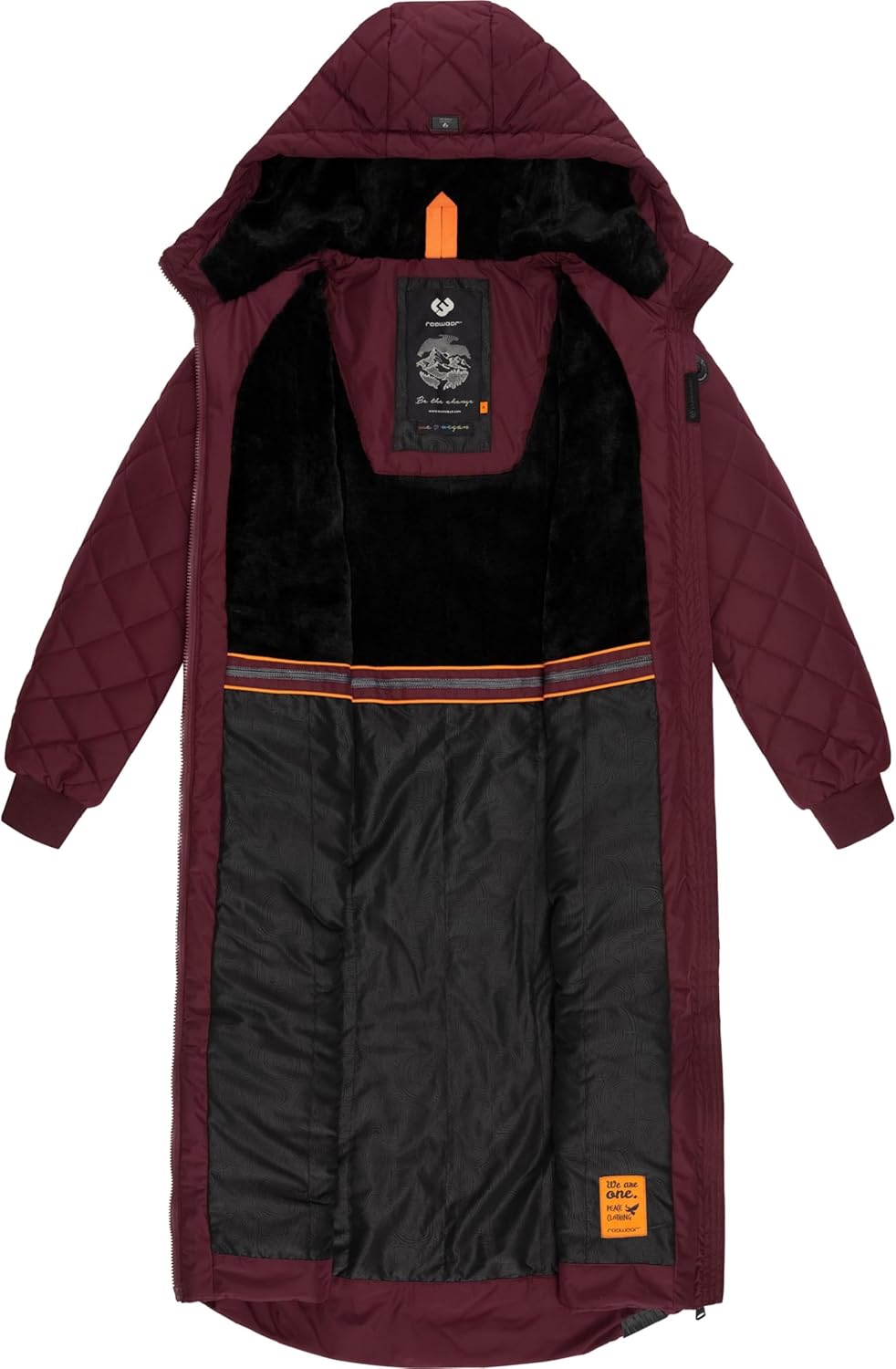 Ragwear Damen Wintermantel Warmer Steppmantel extralang mit Kapuze Niran XS-XXL S Wine Red, S Wine R