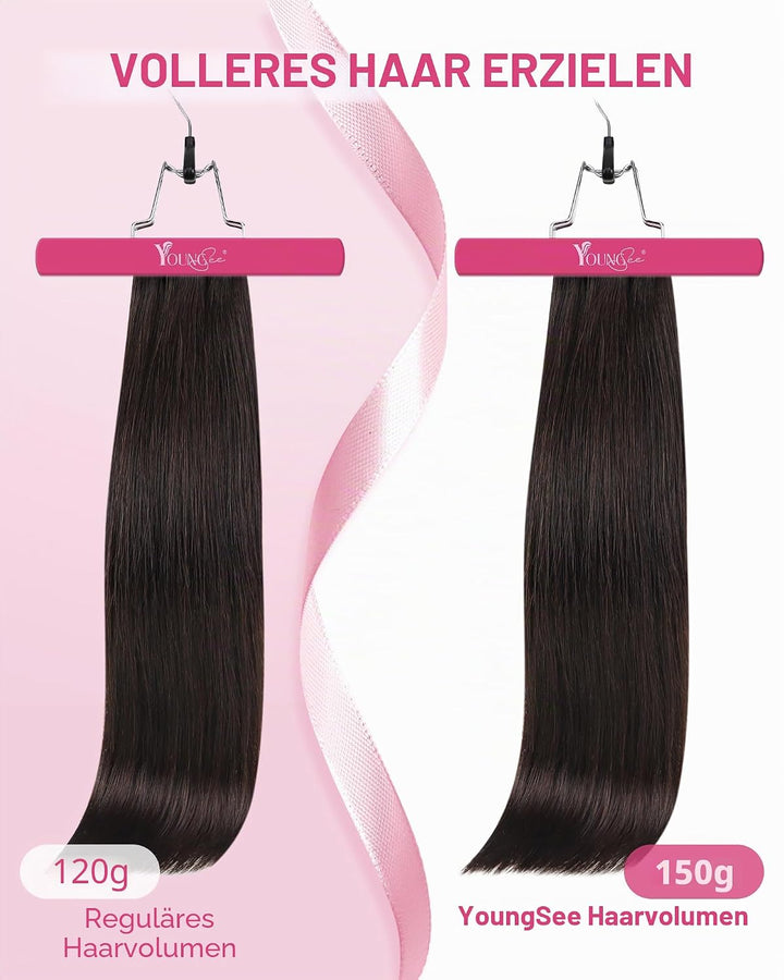 YoungSee Echthaar Extensions Clip Braun Clip in Extensions Echthaar Dunkelbraun 45 cm Clip in Extens