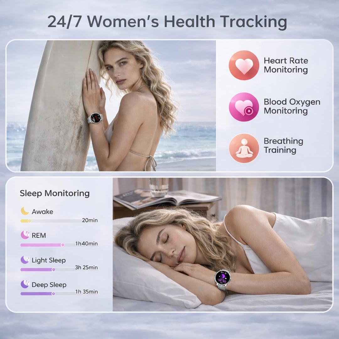 Smartwatch Damen Rund, 1,27" HD Smart Watch mit Telefonfunktion, 120+ Sportmodi, IP68 Wasserdicht Fi
