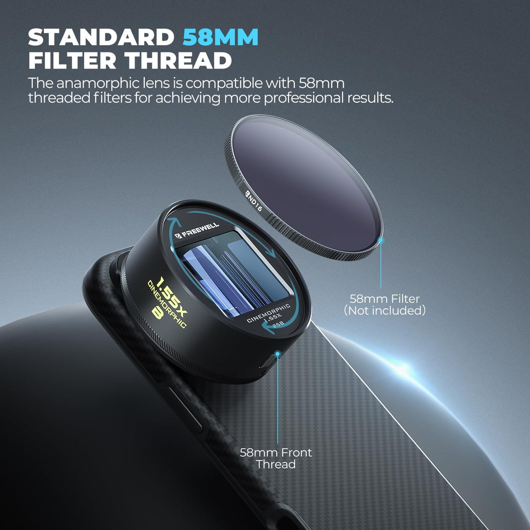 Freewell 1,55 x neutrales anamorphes Linse, kompatibel mit 17 mm Mount iPhone & Samsung – Cinematic