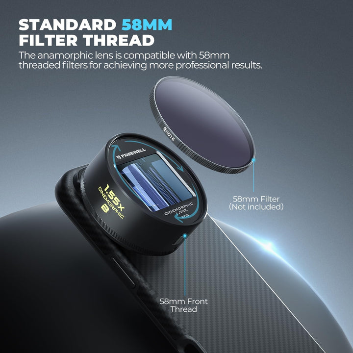 Freewell 1,55 x neutrales anamorphes Linse, kompatibel mit 17 mm Mount iPhone & Samsung – Cinematic