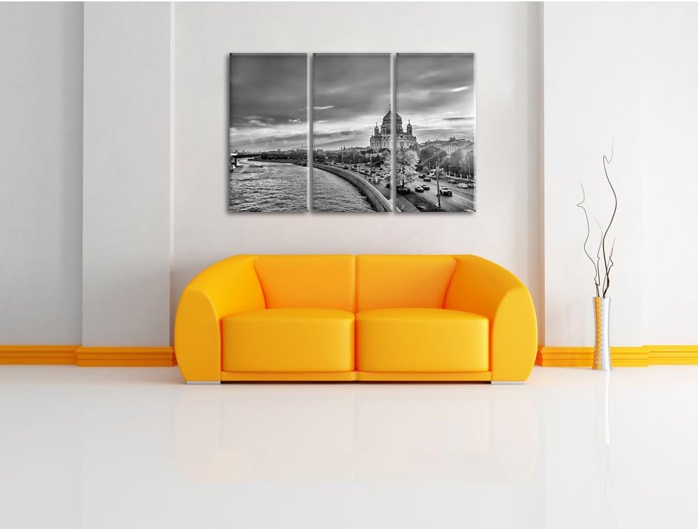 Pixxprint Monocrome, Sonnenuntergang in Moskau 3-Teiler Leinwandbild 120x80 Bild auf Leinwand