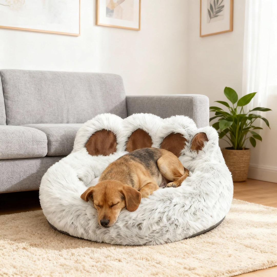 65cm Ø Flauschig Hundebett Katzenbett Bärentatzen-Design Hundekissen Katzenkissen Waschbar Hundekorb