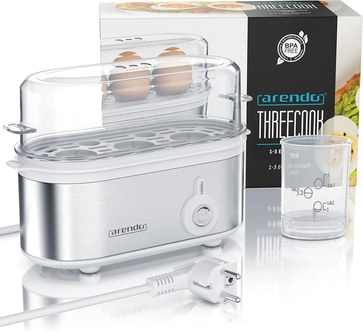 Arendo - Edelstahl Eierkocher Threecook - Egg Cooker - EIN AUS-Schalter - Wählbarer Härtegrad - 210