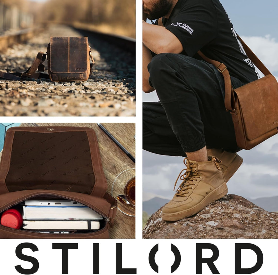 STILORD 'Matt' Ledertasche Männer klein Vintage Umhängetasche Schultertasche Herrentasche für 9,7 Zo