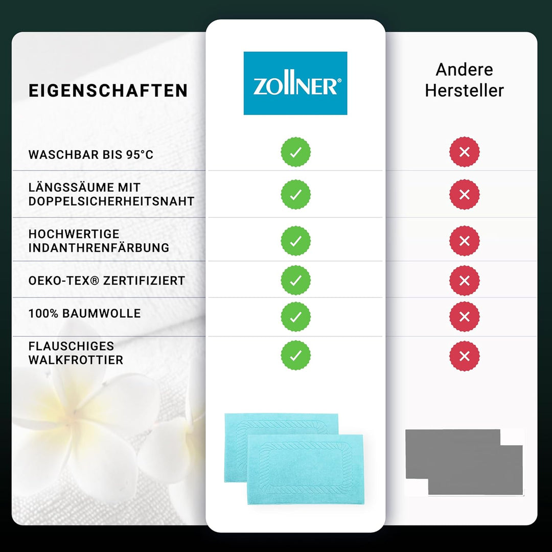 ZOLLNER 2er Set Badematten - weiche und saugstarke Duschvorleger - waschbar bis 95°C - Baumwolle - 5