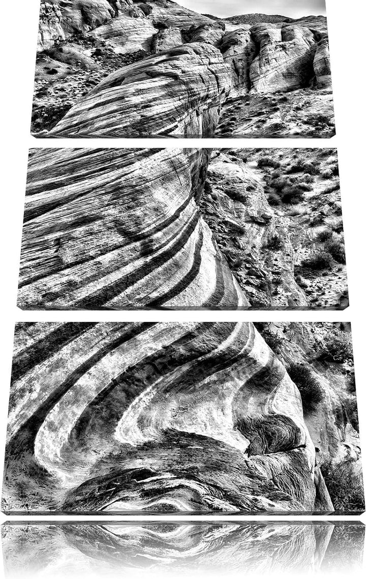 Pixxprint Monocrome, Wüste Nevada Grand Canyon 3-Teiler Leinwandbild 120x80 Bild auf Leinwand