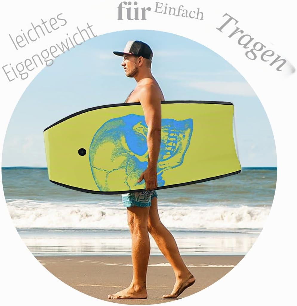 HOMASIS Surfbrett L, Bodyboard aus XPE und HDPE mit Handschlaufe, Halbmond Surfbrett, geeignet ab 14