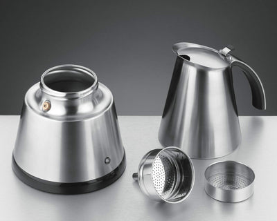 ROMMELSBACHER EKO 364/E Espressokocher elektrisch (2-4 Tassen, 250ml Füllmenge, 2 Edelstahl-Filterei