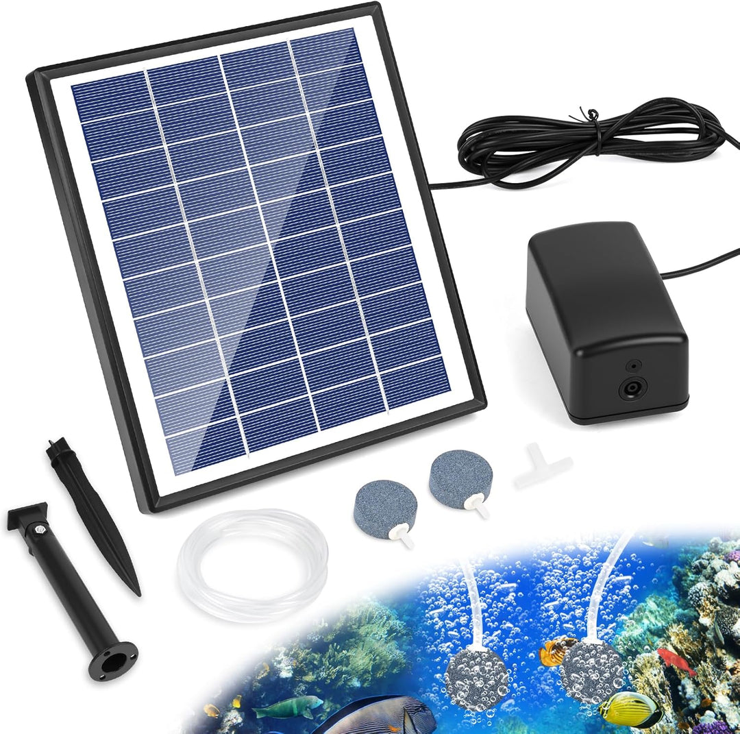 GuKKK Solar Sauerstoffpumpe, 6W Solar Teichbelüfter, Solar Luftpumpe Aquarium Oxygenator, Oxygenator
