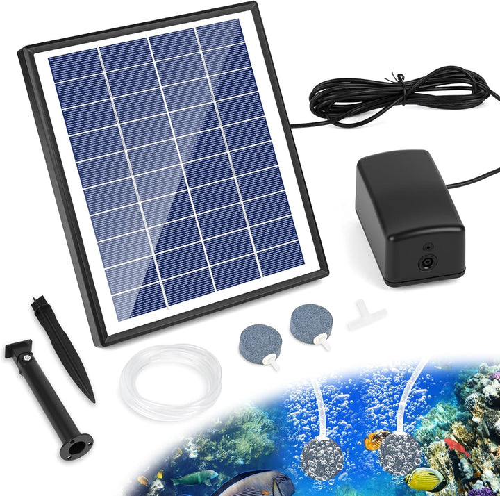 GuKKK Solar Sauerstoffpumpe, 6W Solar Teichbelüfter, Solar Luftpumpe Aquarium Oxygenator, Oxygenator