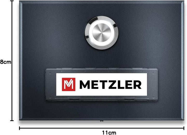 Metzler Aufputz Türklingel in Anthrazit - Klingel aus Edelstahl mit austauschbarem Namensschild - Pu