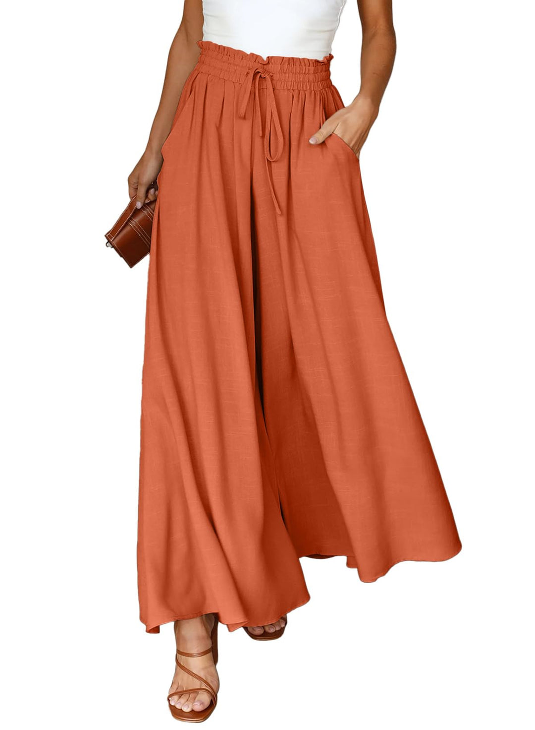 Dokotoo Sommerhose Damen Leicht Palazzo Hose Elegant Sommer High Waist Baggy Leinenhose Freizeithose