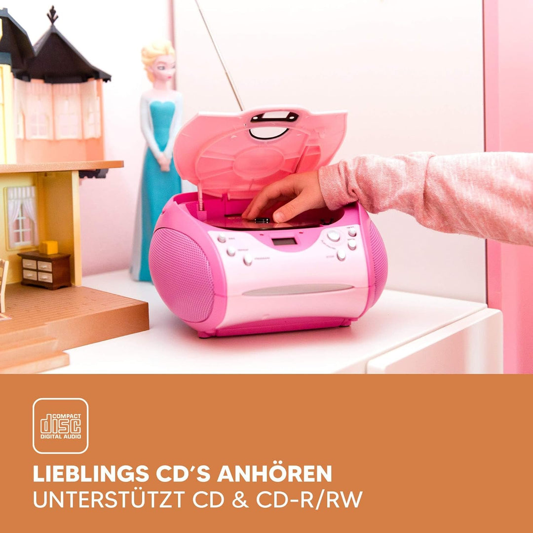 Lenco SCD-24 Stereo UKW-Radio mit CD-Player und Teleskopantenne rosa ohne Bluetooth pink, ohne Bluet