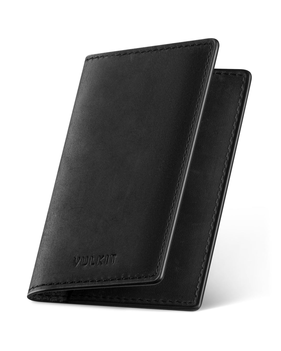 VULKIT Visitenkartenetui Echtes Leder Slim Visitenkartenhüllen für Herren Bifold Visitenkartenhalter