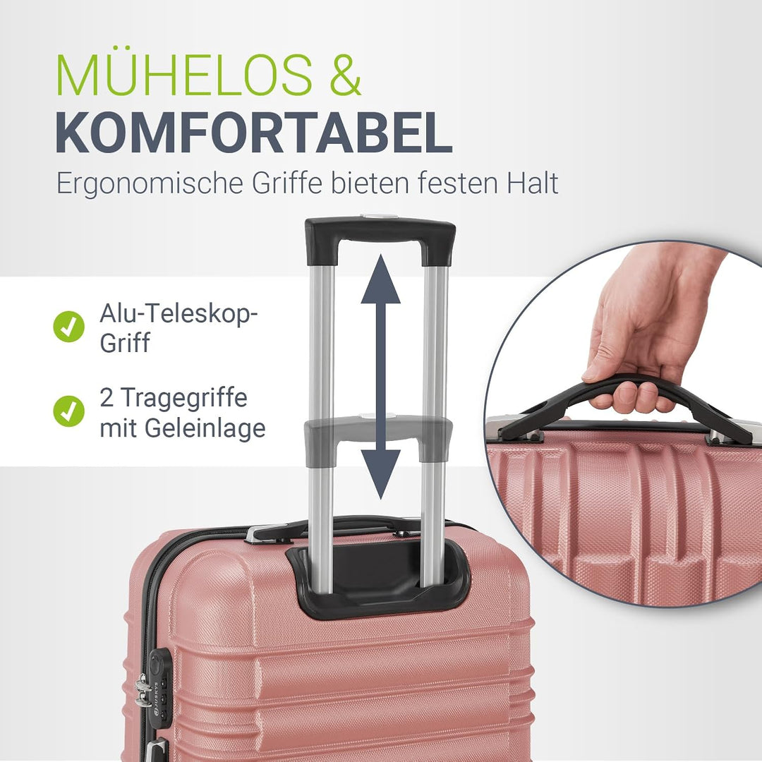 Juskys Hartschale Kofferset Reisekoffer 4 teilig - Zahlenschloss, geräuscharme 360° Rollen gross, Te