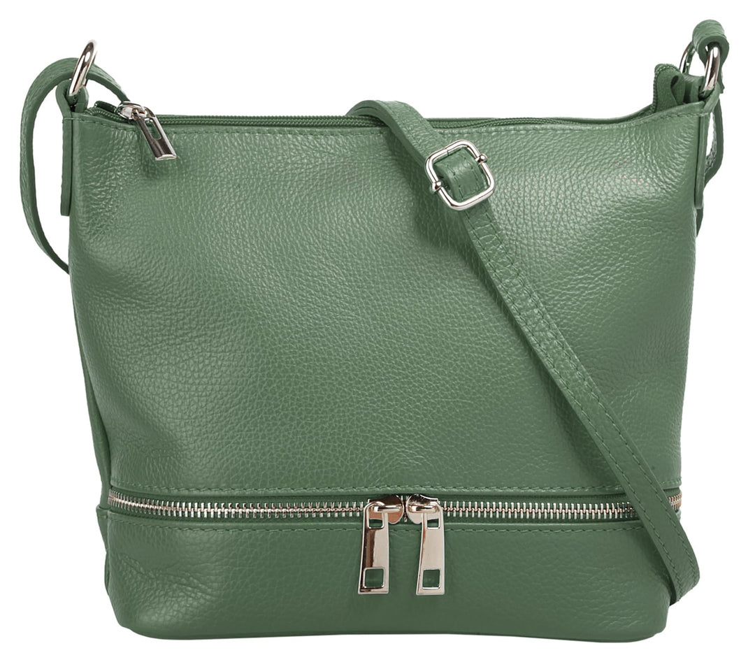 Umhängetasche Echt Leder Damen Made in Italy, verstellbarer Schultergurt, Handtasche mit Reissversch