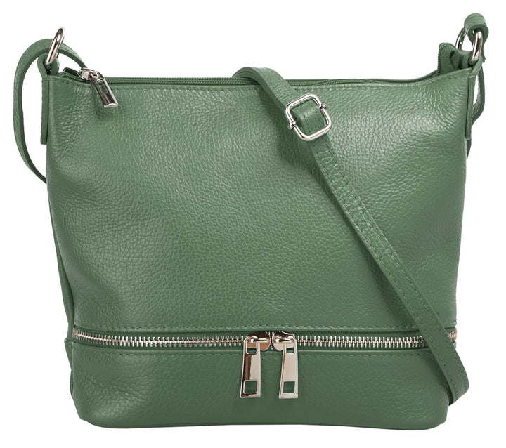 Umhängetasche Echt Leder Damen Made in Italy, verstellbarer Schultergurt, Handtasche mit Reissversch