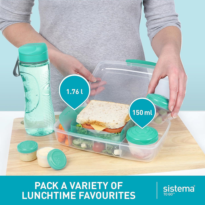 Sistema Bento Box TO GO Brotdose mit Fächern | 1,76 L Lunchbox mit auslaufsicherem Joghurt-/Fruchtbe