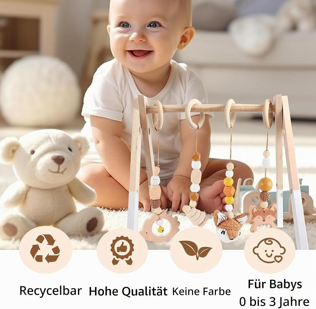 4 Stück Spielebogen Babies Holz, Spieltrapez Baby, Baby Gym Holz, Anhänger Spielbogen, für Mädchen J