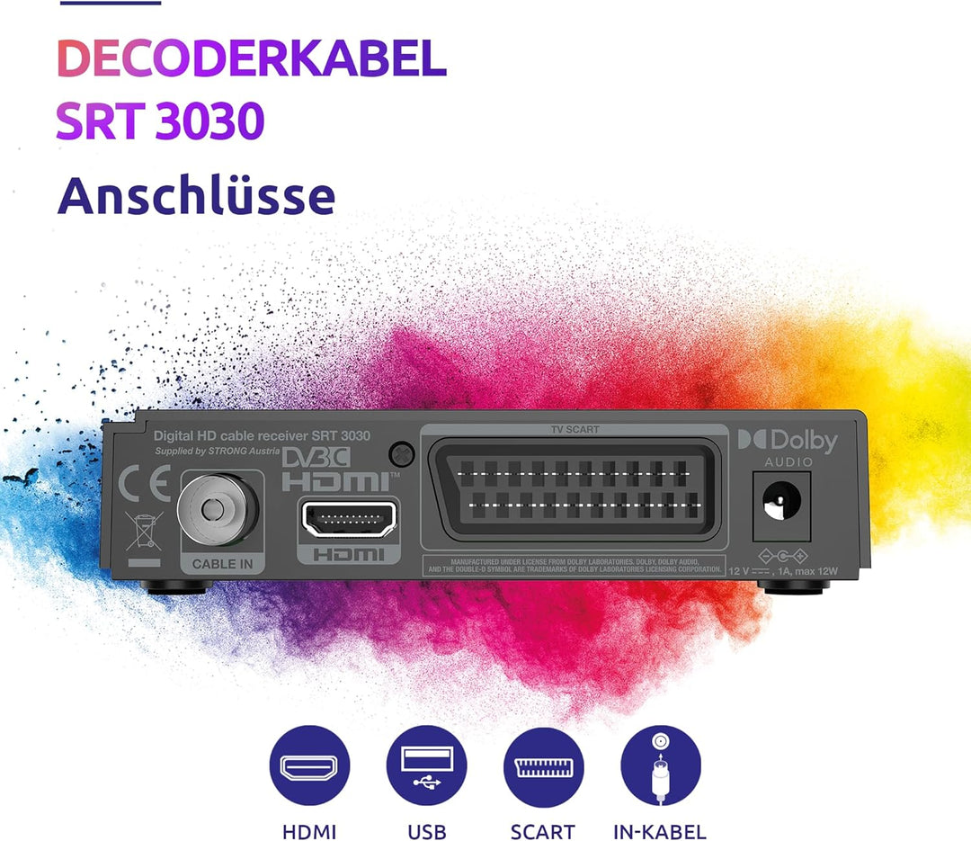 STRONG SRT 3030, Kabelreceiver, digitaler HD Kabel Receiver, DVB-C mit HDMI ud Scart Anschluss. Ener