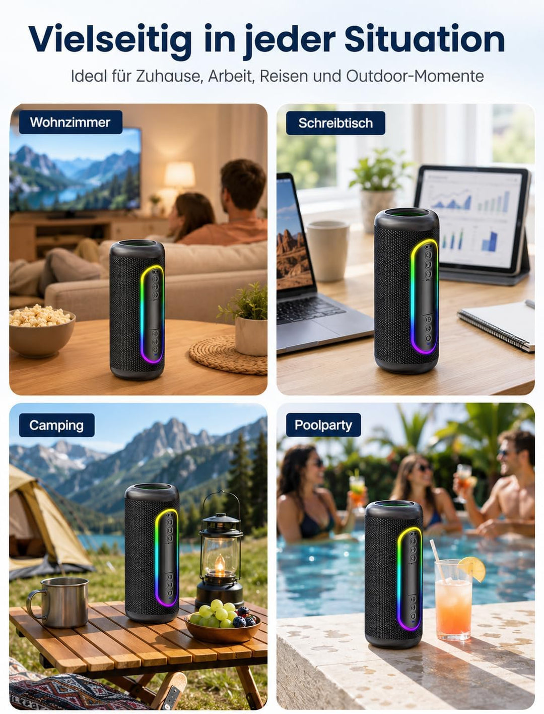 UOHHBOE 30W Bluetooth Lautsprecher Tragbarer Musikbox Bluetooth 5.4 Dual Stereo & TWS 30 Std Akku RG