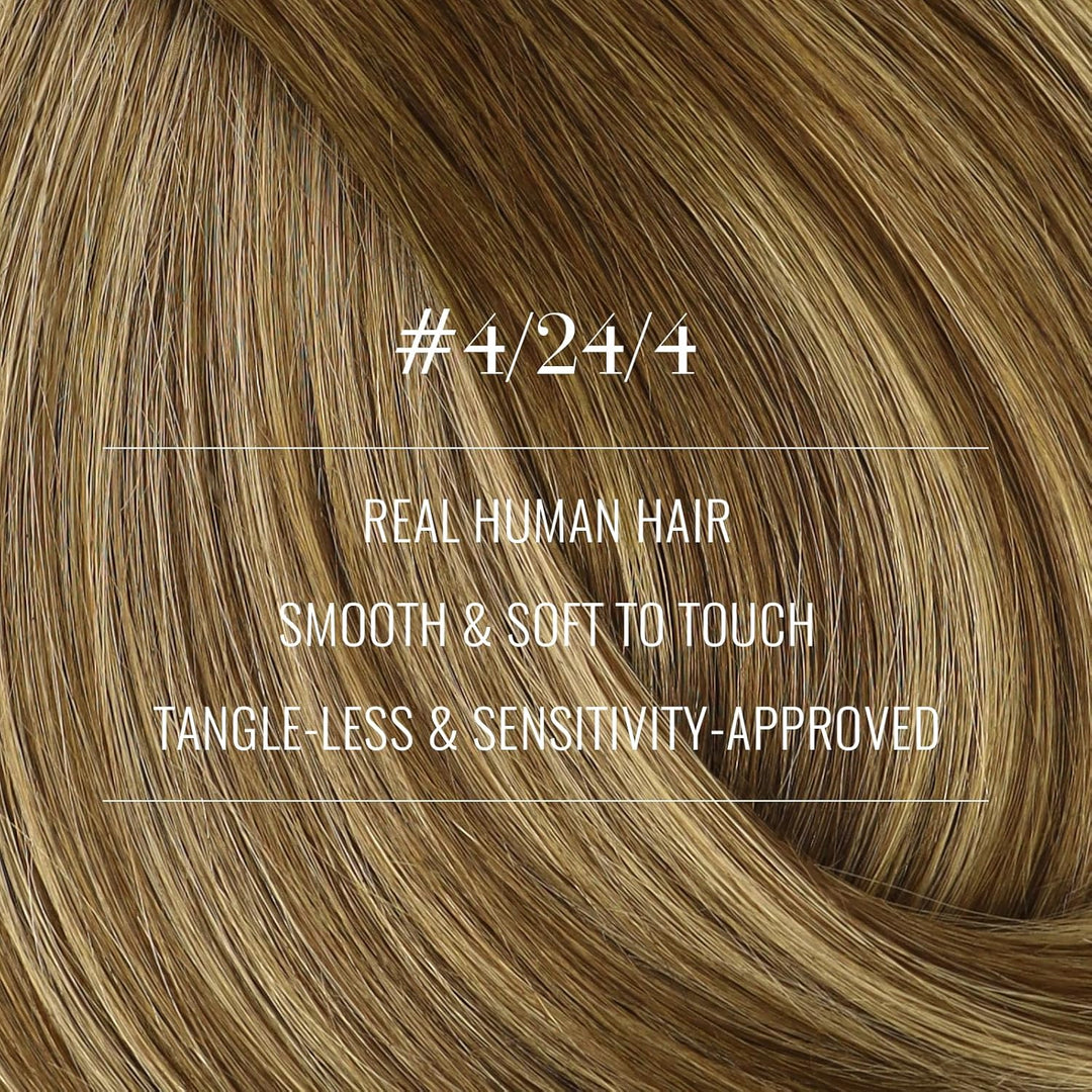 Fshine Echthaar Extensions Clip, 40cm 16 Zoll 120g 7 Stück BalayageSchokolade Braun Mxied Karamell B