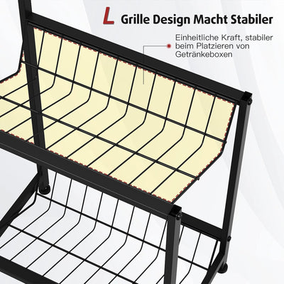 Rainsworth Getränkekistenregal Schmal mit Ablage Schwarz, mit Gitterhalterung aus Metall, 33T x 50B