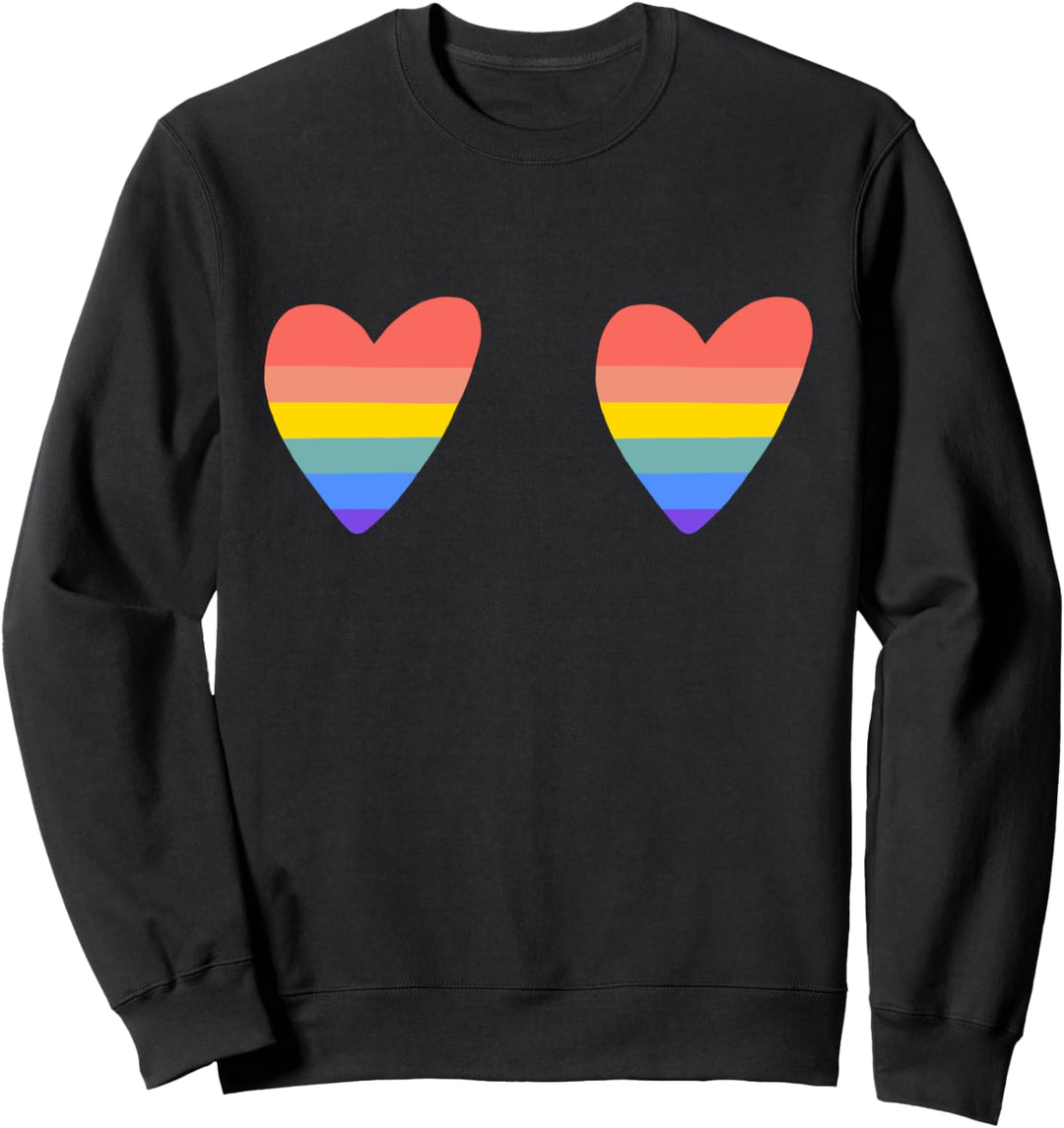 Gay & Lesbian Heart Boobs LGBTQ Pride Flag Love Illustration Sweatshirt