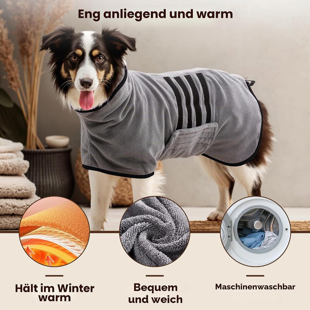 HezzLuv Bademantel für Hunde, Hundebademantel aus Mikrofaser für Mittlere Und Grosse Hunde Grau Bade