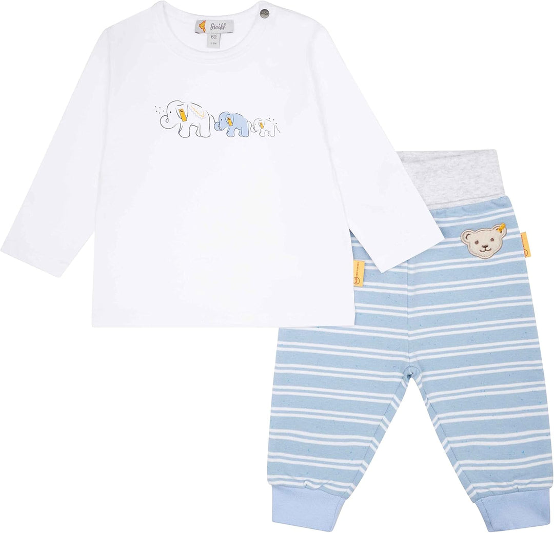 Steiff Baby-Jungen Set Jogger + T-Shirt Langarm Shorts 80 BRIGHT WHITE, 80 BRIGHT WHITE