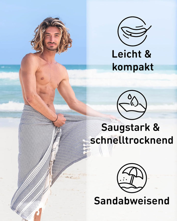 Fit-Flip Hamamtuch aus 100% Baumwolle saugfähig und schnelltrocknend | Navy, 100x200cm Diamond, türk