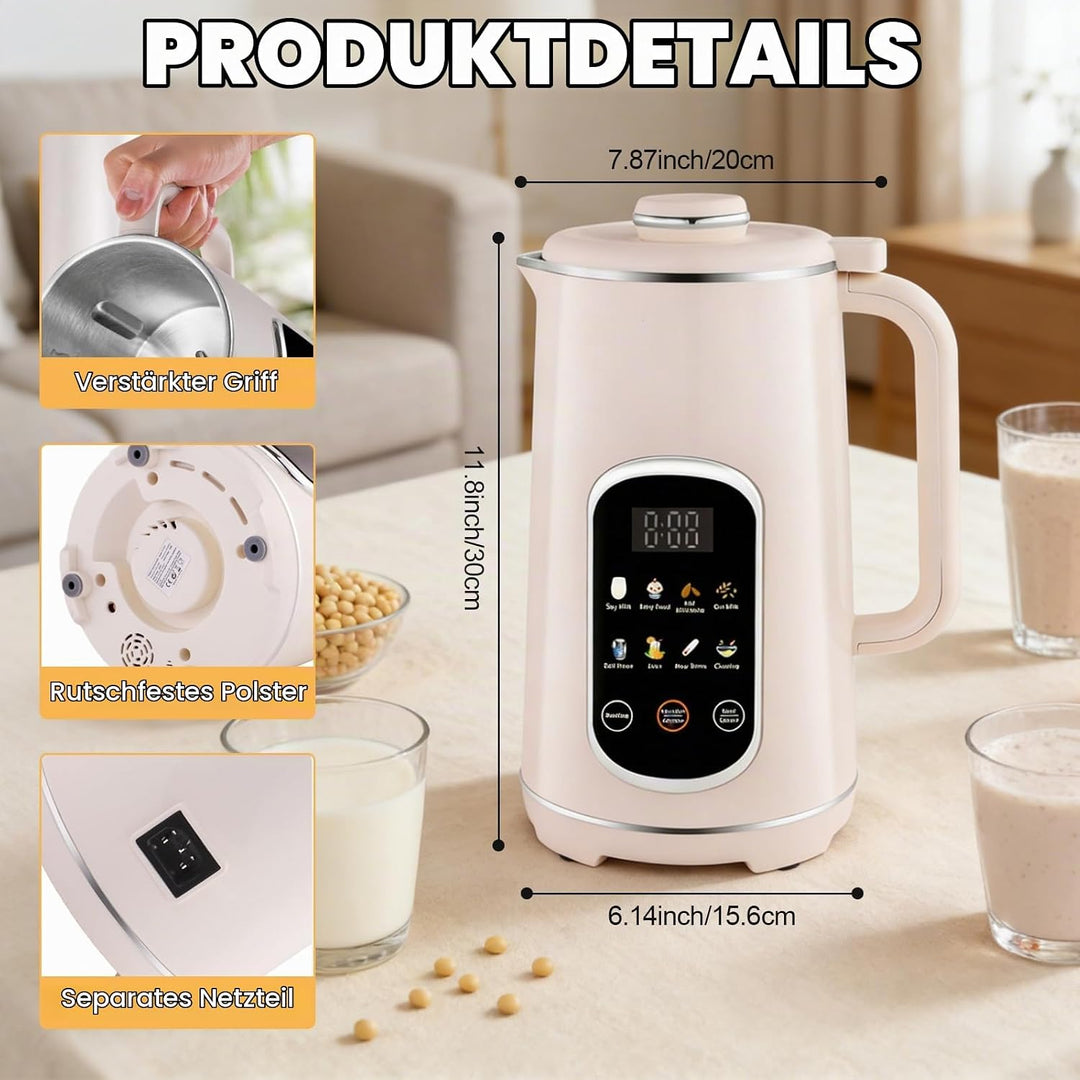 Nussmilchmaschine 8-in-1 mit Icon-Touchpanel, Pflanzenmilchbereiter 1200 ml mit Selbstreinigung, Tim