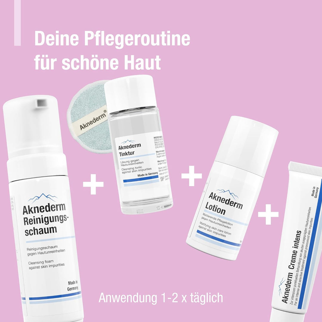 Aknederm Premium Set intens für normale Haut - Set mit Tinktur/Reinigungsschaum/Lotion/Creme intens