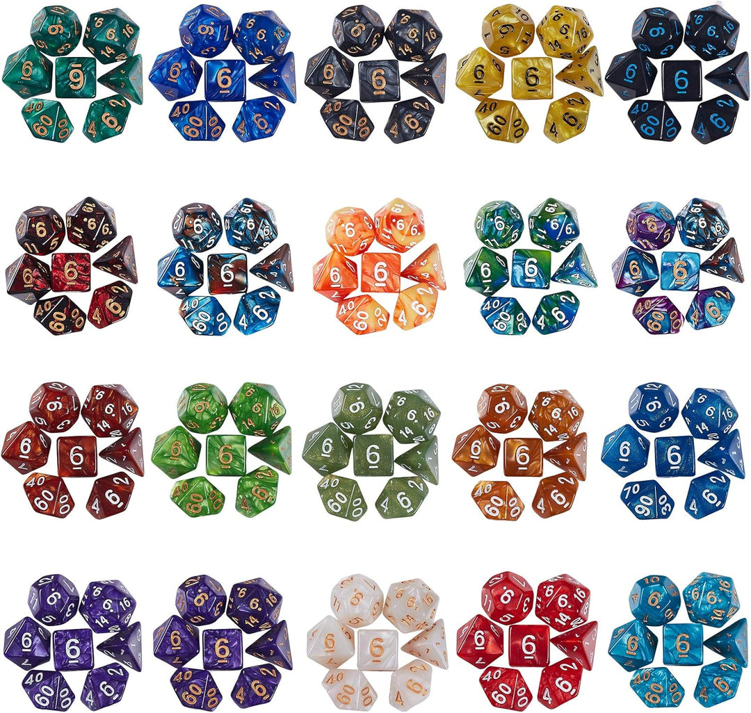 QMAY DND Würfel Set, 140PCS Vieleck Spiel Würfel, 20 Farben Doppel-Farben DND Würfel Rollenspiele Wü