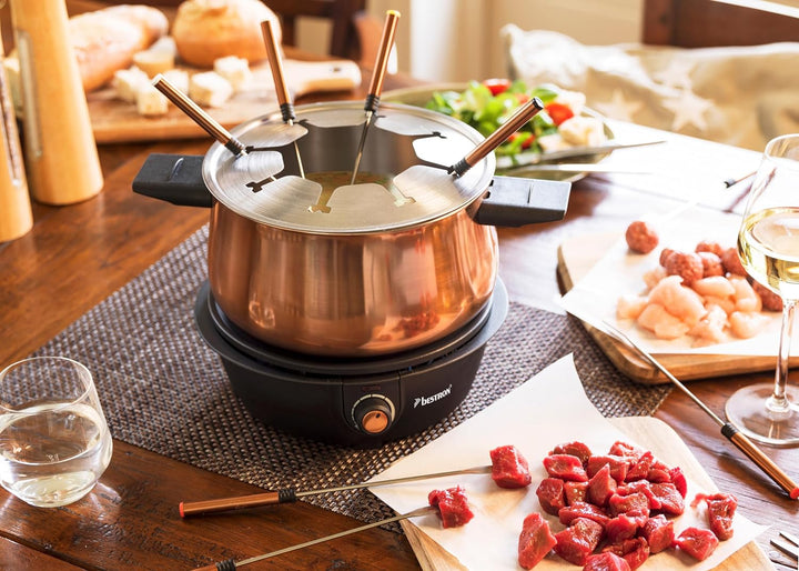 Bestron elektrische Fondue Set für bis zu 8 Personen, mit 8x Fonduegabeln & stufenlosen Thermostat,