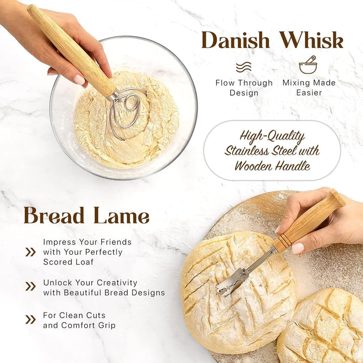 Sauerteig Starter Set, 13PCS Brotbackset Ausrüstung mit 2 Handgeflochtenen Gärkörben, 1000 ml Glas,
