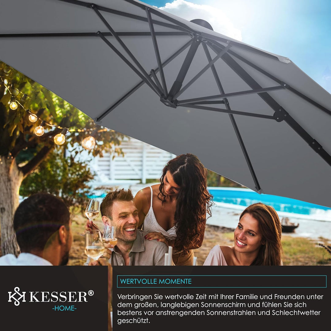 KESSER® Sonnenschirm Ampelschirm Sun Rund XL Ø330 cm Inkl. Abdeckung + Windsicherung 7-Fach Verstell