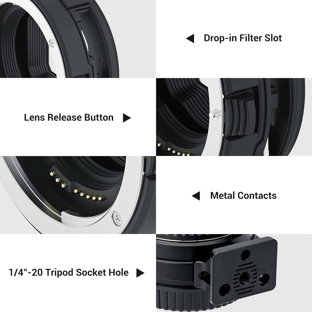 JJC EF-EOS R AF Objektivhalterung Adapter mit V-ND C-PL UV Steckfilter, ersetzt Canon Bajonettadapte