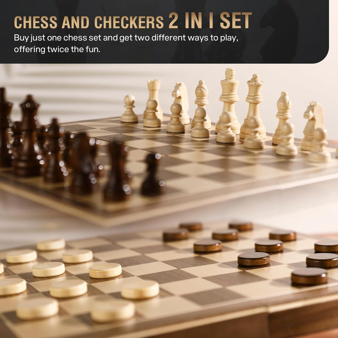 Peradix 2 in 1 Schach und Dame Spiel aus Walnussholz Holz - 39x39CM Klappbar Schachbrett Magnetisch