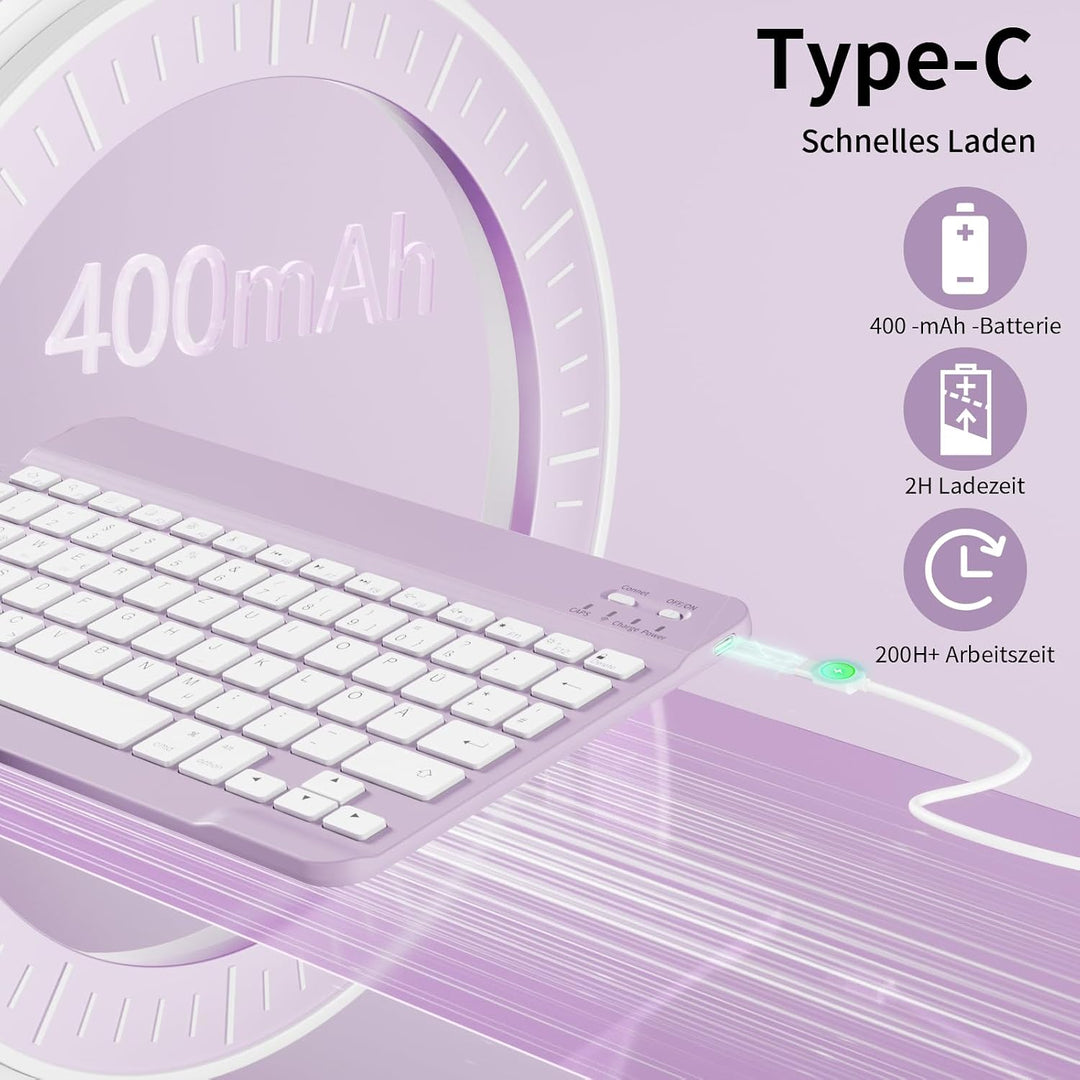 Hülle mit Tastatur für iPad A16 11/10 Gen 11/10,9 Zoll 2025/2022 Hellviolett-2, Hellviolett-2